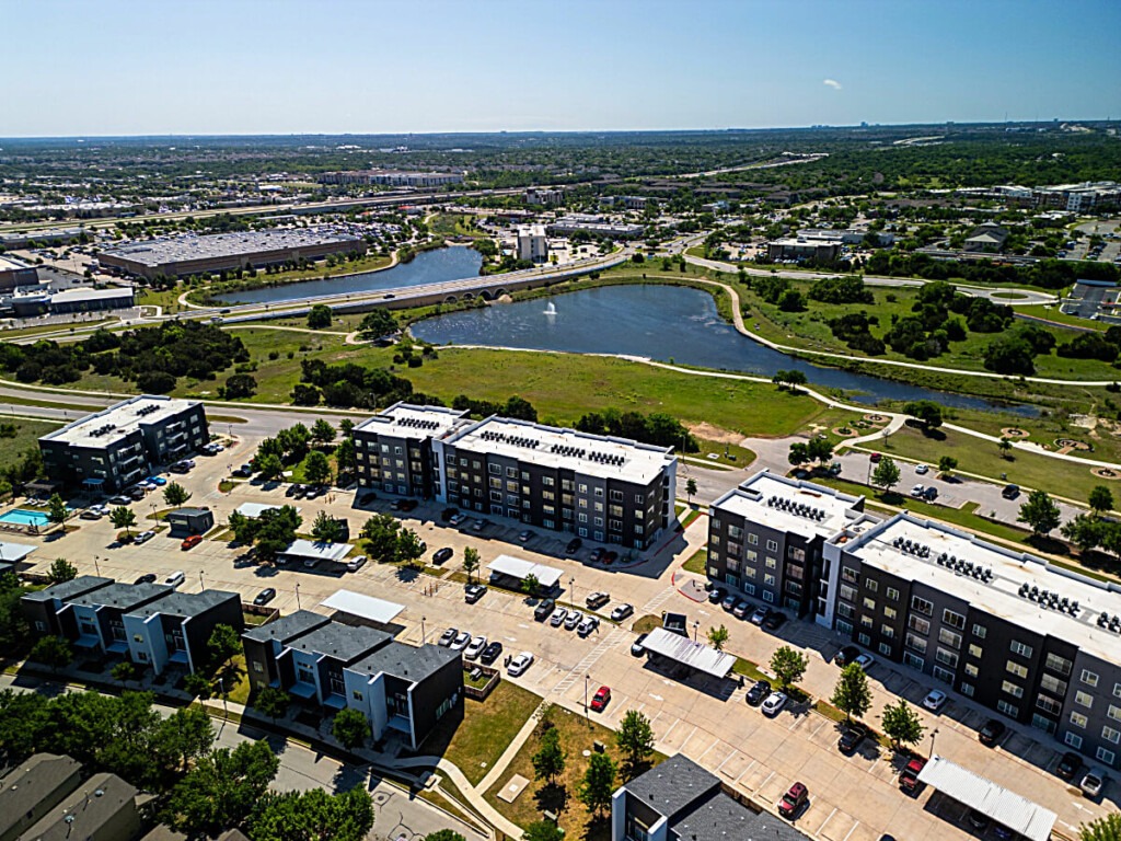 Panoramic aerial shot of Cedar Park, Texas downtown.