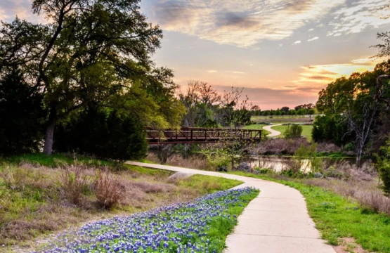 Lush greenery and scenic trails at Brushy Creek Park in Cedar Park, Texas.